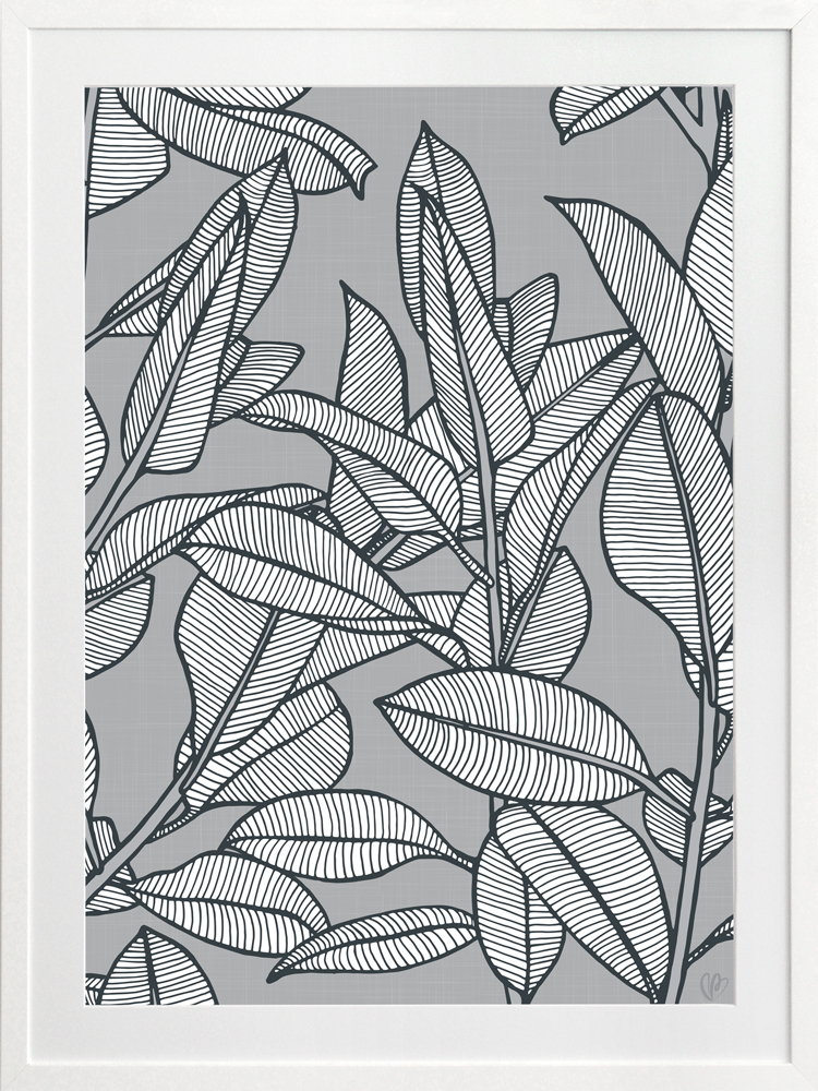 Rubbery Leaf Design 1 Grey - WHITE FRAMES