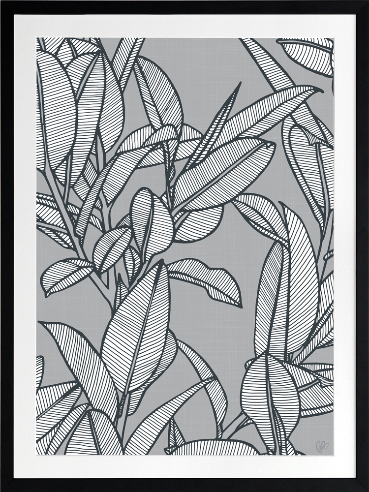 Rubbery Leaf Design 2 Grey - BLACK FRAMES