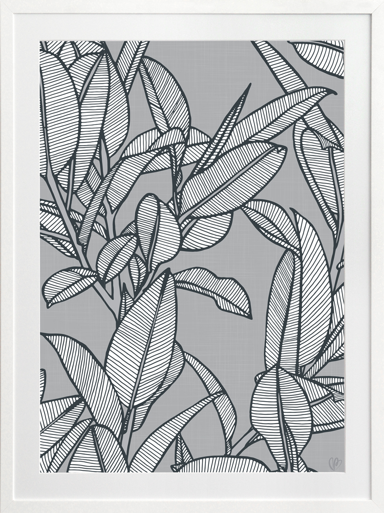 Rubbery Leaf Design 2 Grey - WHITE FRAMES