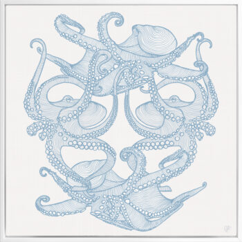 Octopi Tangle - Light Blue - Framed Canvas White Frame