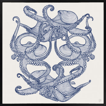 Octopi Tangle - Navy - Framed Canvas Black Frame