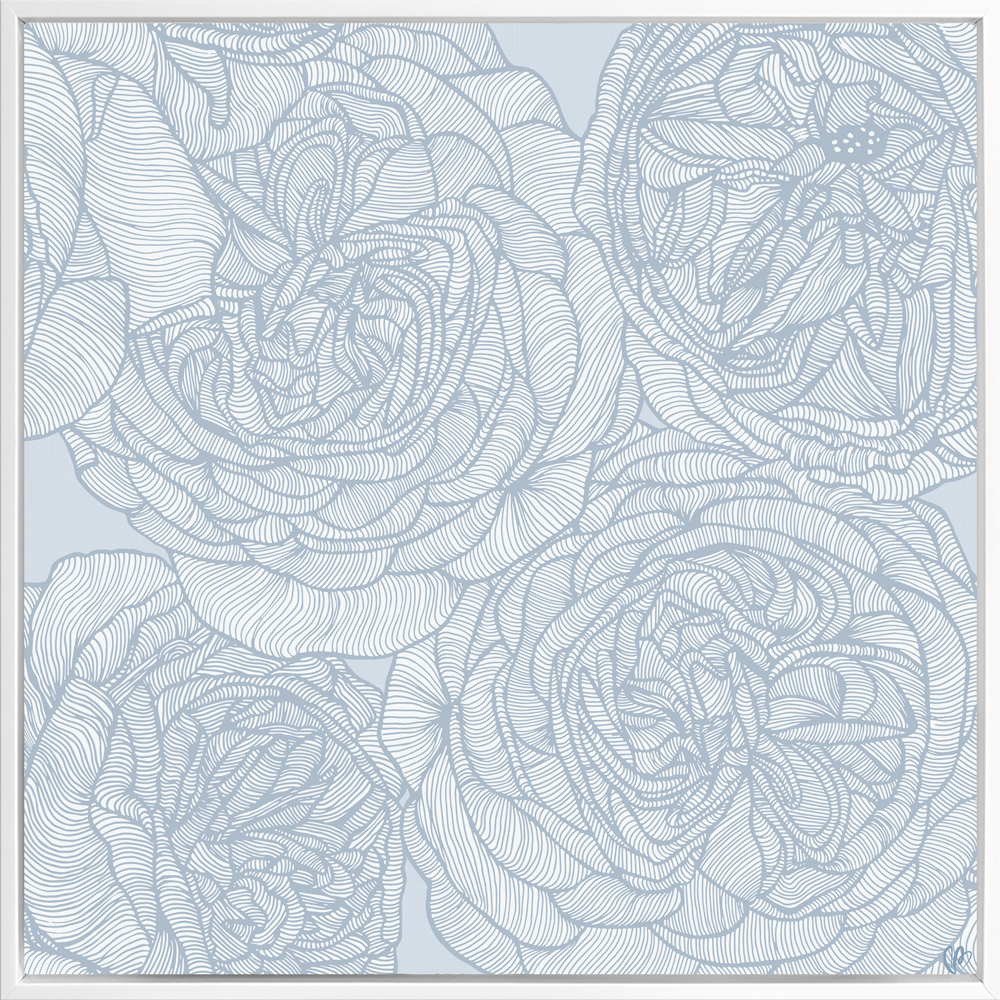 Rose Will - Blues - Framed Canvas White Frame