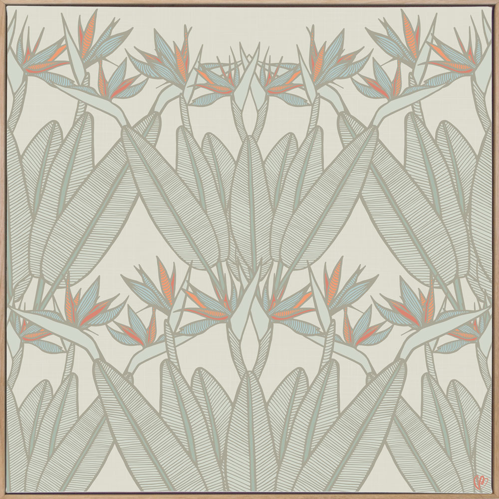 Strelitzia - Spring - Framed Canvas Warm Timber Frame