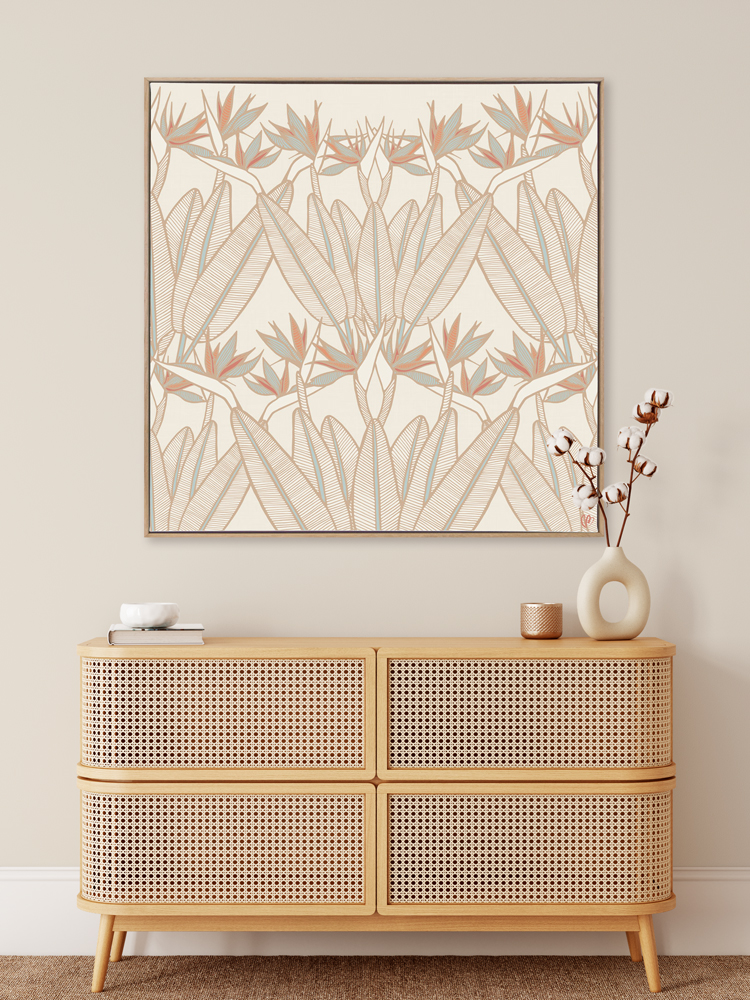 Strelitzia - Summer - Framed Canvas Warm Timber Frame Mock-up
