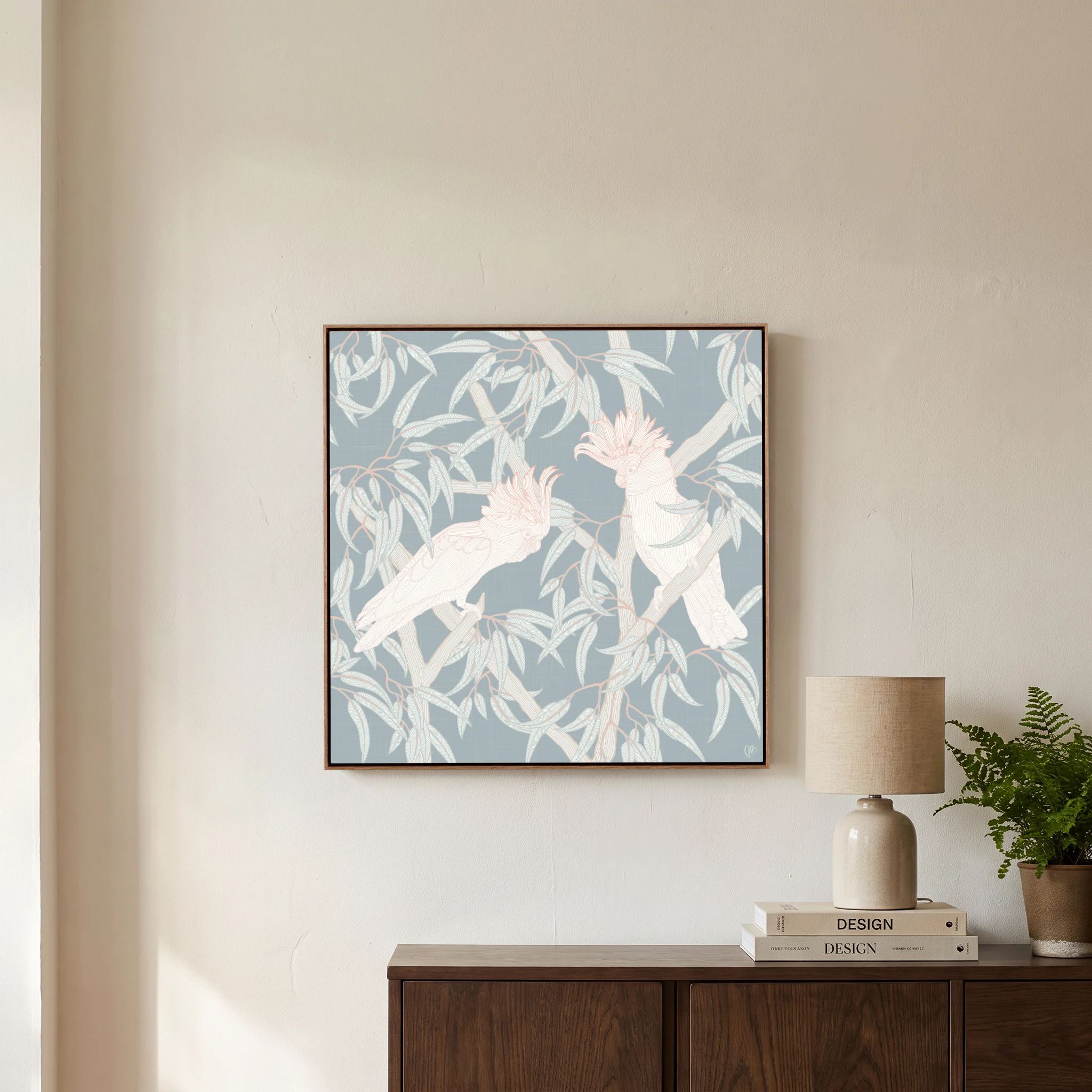 In the Trees - Sparkling – Framed Canvas Art, Oak frame
